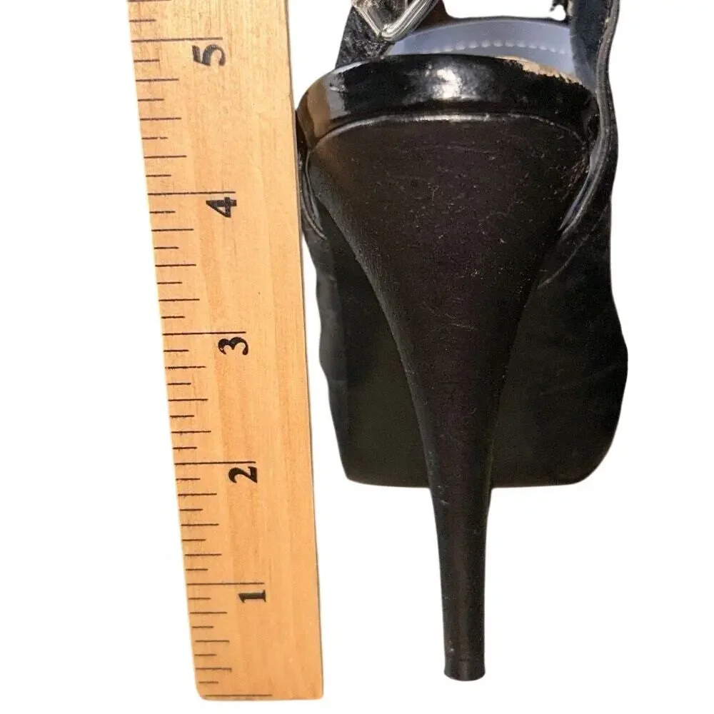 Steve Madden Black Leather Peep Toe Slingback Stiletto Heels 8 - Picture 7 of 8